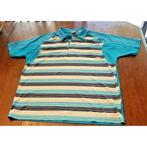 PUMA Men's Polo Golf Shirt Blue Striped Performance Polyester Medium